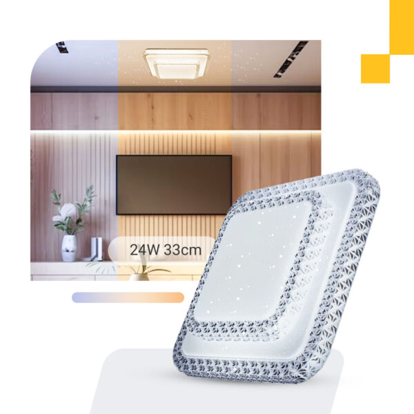 Lustre Plafon Led Cristal Duplo 33x33 24w Multicor Sobrepor Quadrado - Image 3