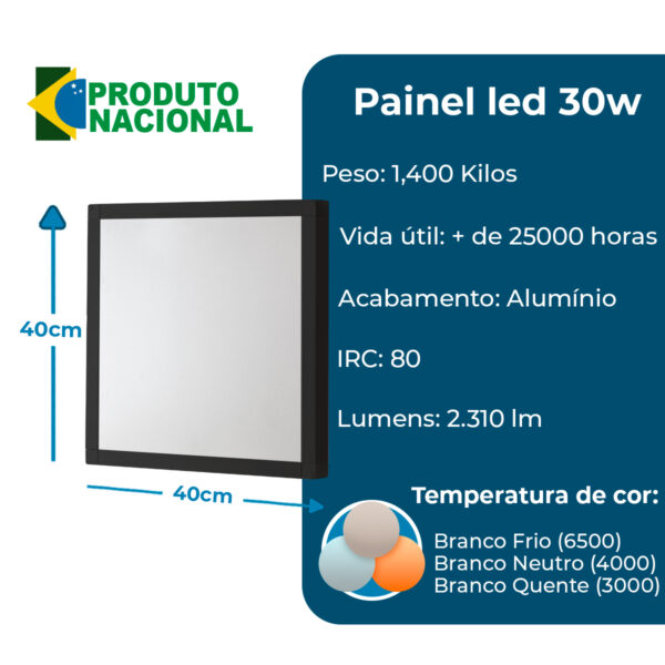 Luminária Painel Led 40x40 30w Sobrepor Quadrado - Image 6