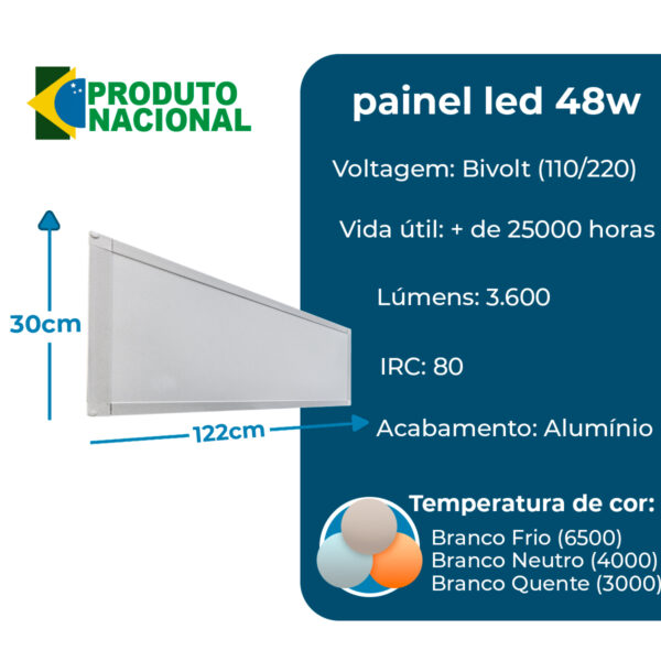 Painel Led 32x122 48w Embutir Retangular Luminária - Image 4